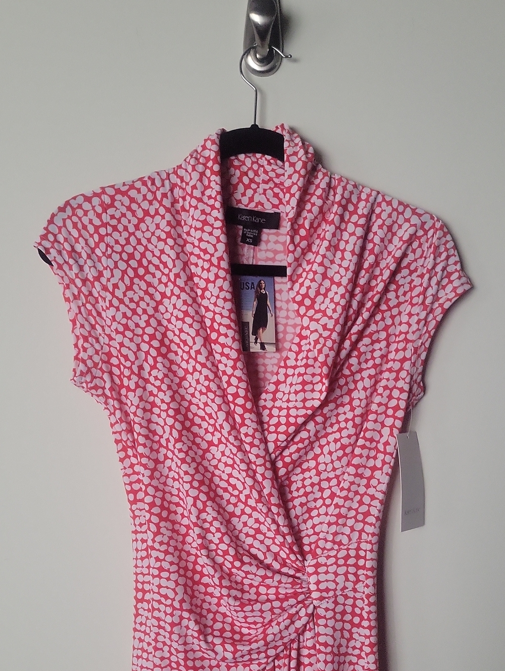 NWT Karen Kane Red Faux Wrap Dress Work Office Modest Cocktail Stretch Floral XS - Picture 4 of 12